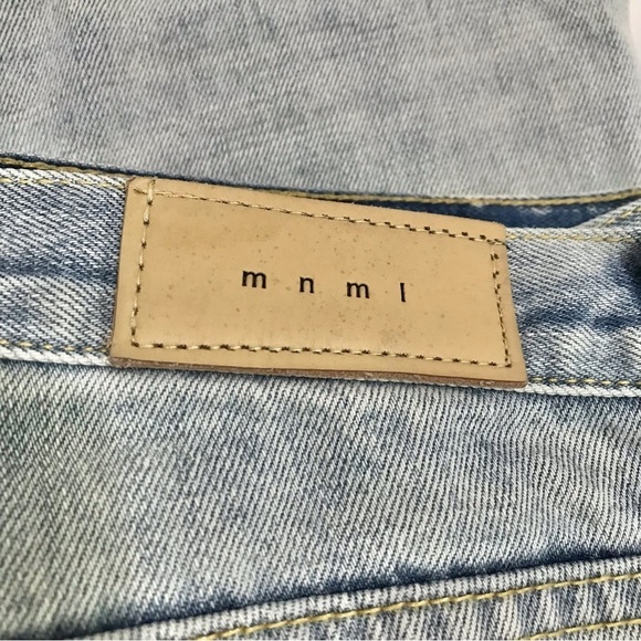 MNML Lightwash Distressed Button Fly Jeans Ankle Zip Denim Size 34x34 - Picture 10 of 12